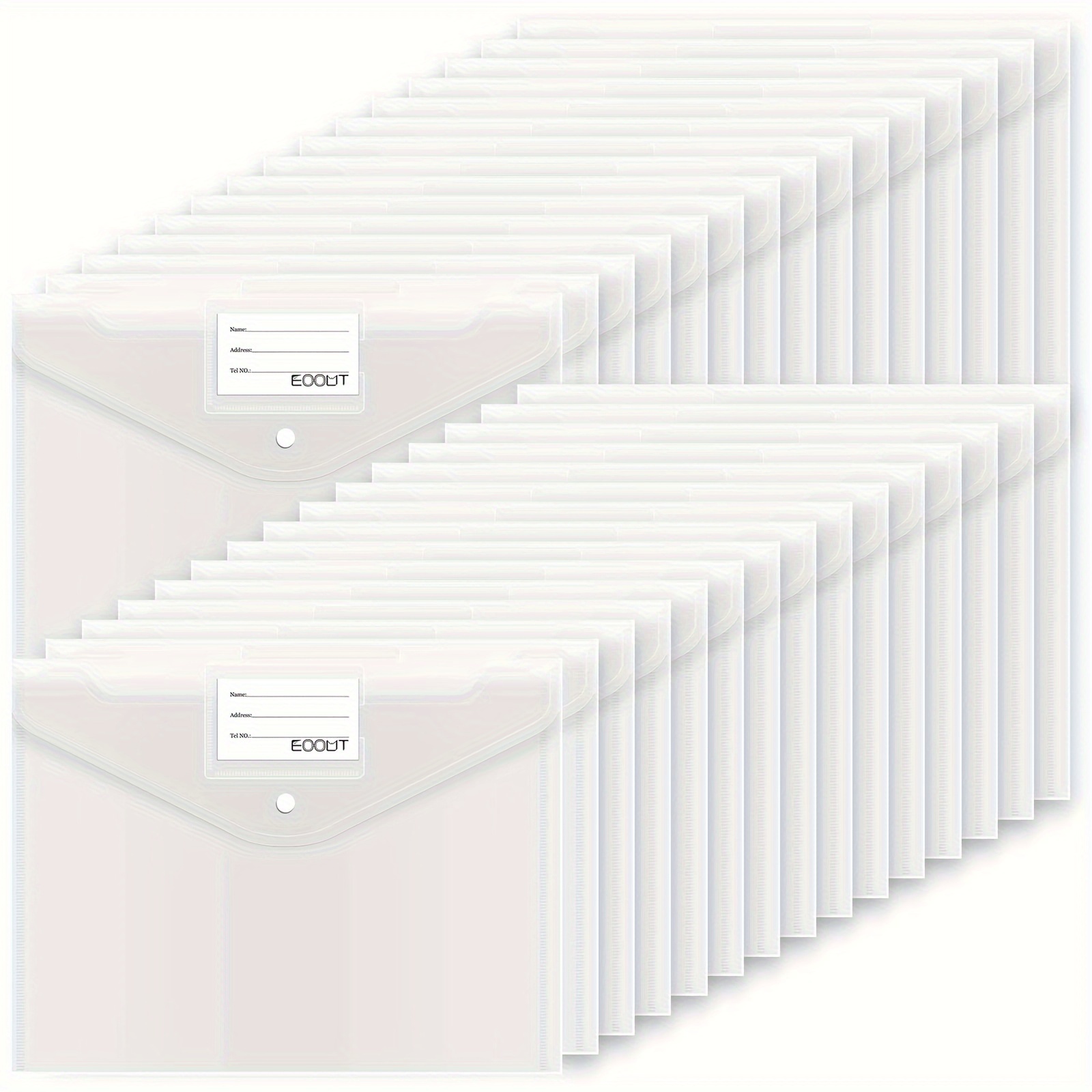 36Pcs Clear Plastic Envelopes with Snap Button Closure, Poly Envelope  Folders, L