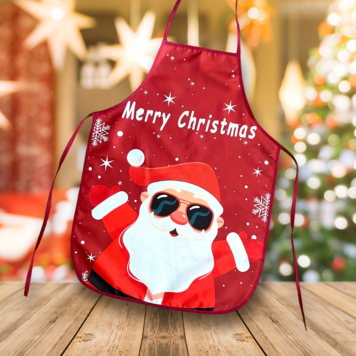 Christmas Apron Santa Claus Elk Christmas Tree Print Apron Aprons