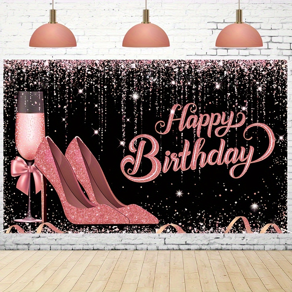 Sensfun Rose Gold Happy 50th Birthday Backdrop for Women Glitter Diamonds  Balloons High Heels Birthday Photography Background Fifty Years Old Age