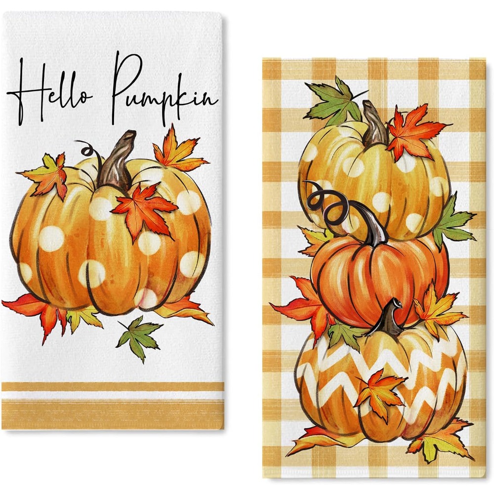 Dish Towel Set Watercolor Stripes Hello Pumpkin Fall - Temu