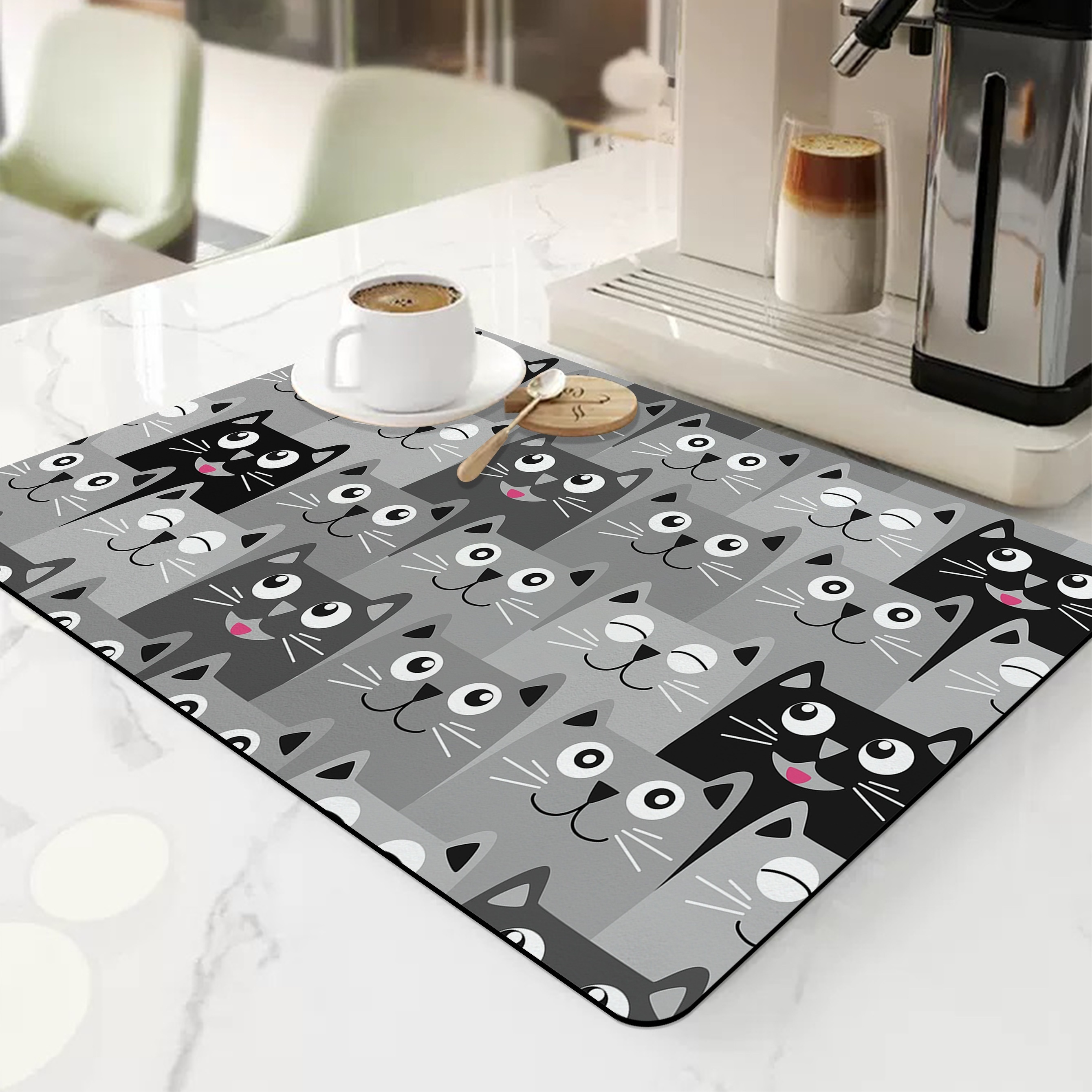 1pc Circle Print Black & White Creative Dish Drying Mat, Polyester Durable Drying  Mat For Kitchen