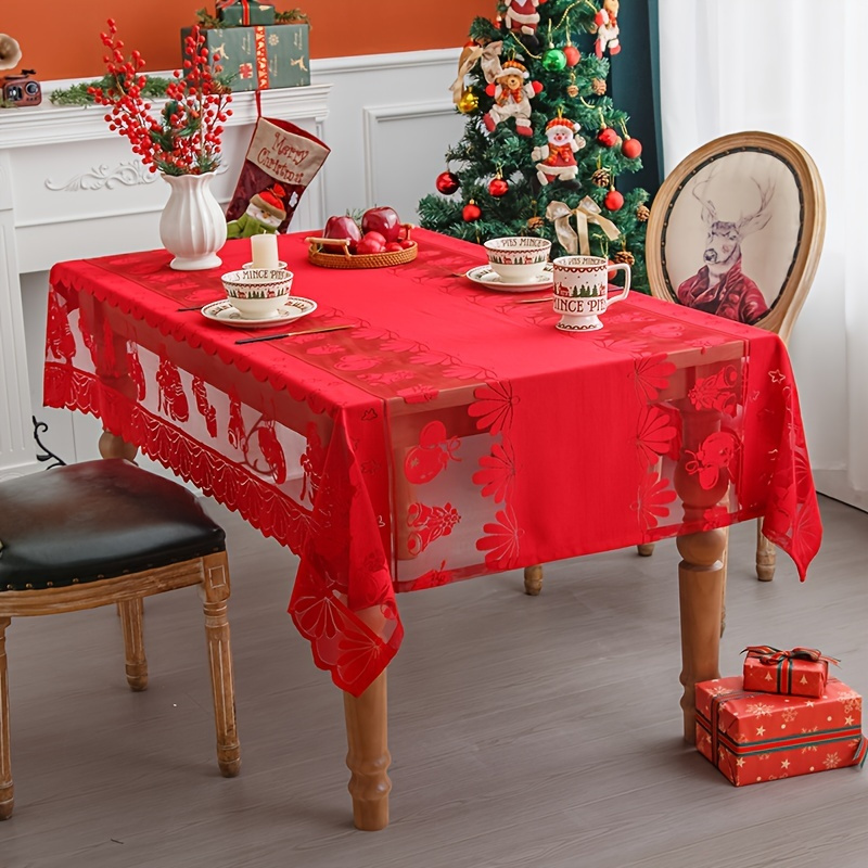 Acheter Nappe 3D rouge pour décoration festive du nouvel an, tapis de Table  de fête, motif de dîner, couverture de Table rectangulaire imperméable