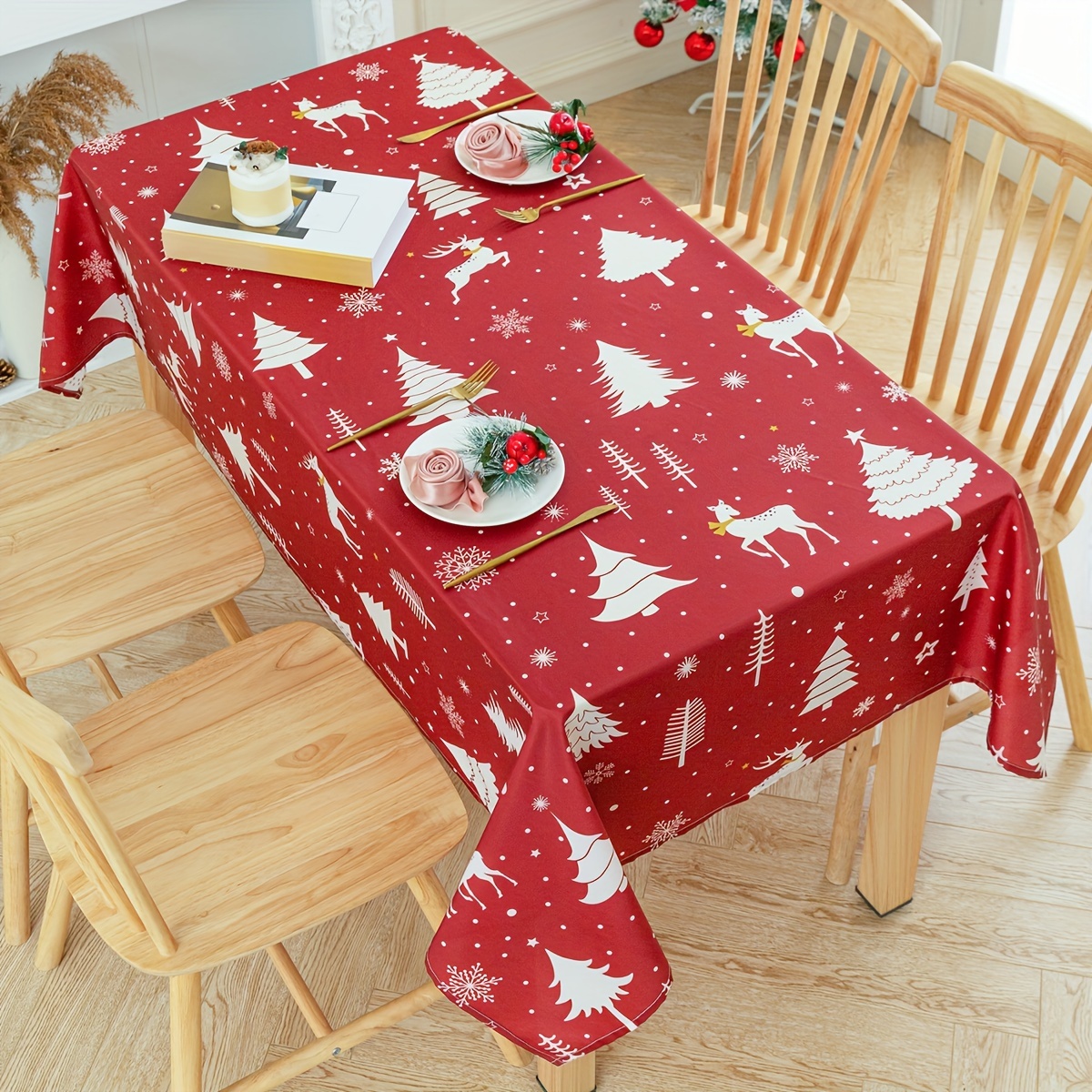 Tapis de table de Noël Polyester Noël Couverture de drapeau de table 2023  Joyeux Noël Décorations pour la maison 2024 Nappe du Nouvel An