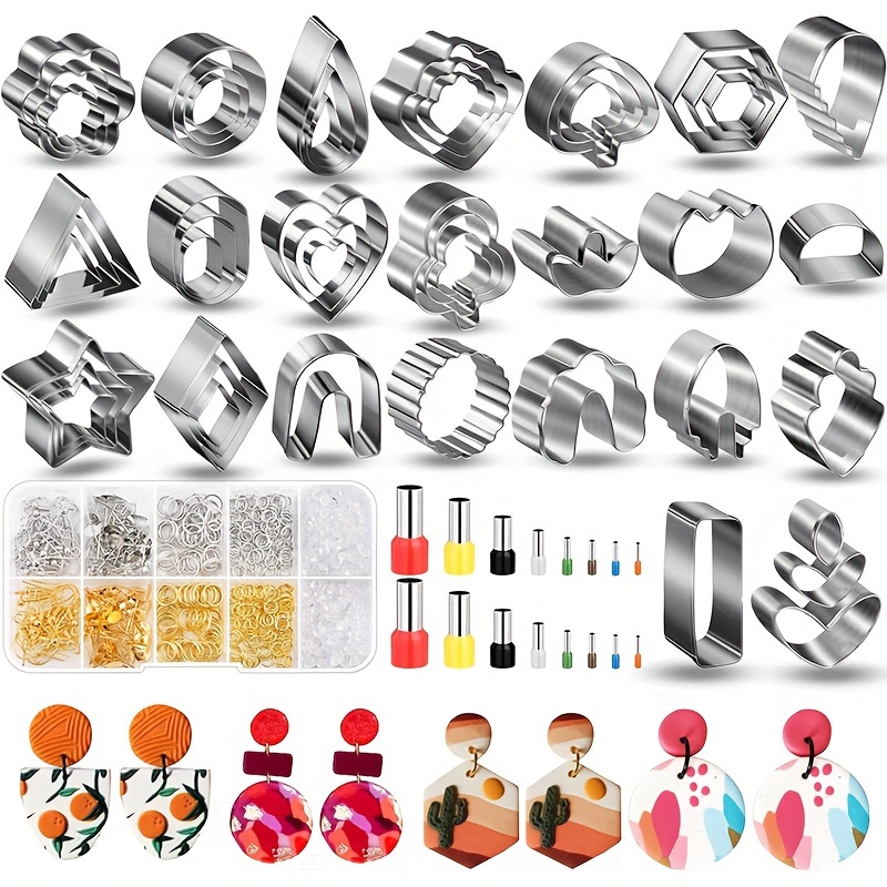  SENHAI - Cortadores de arcilla polimérica, 18 piezas de  cortadores de aretes de arcilla de diferentes formas de plástico con  tarjetas de aretes, ganchos, moldes redondos en forma de círculo para 