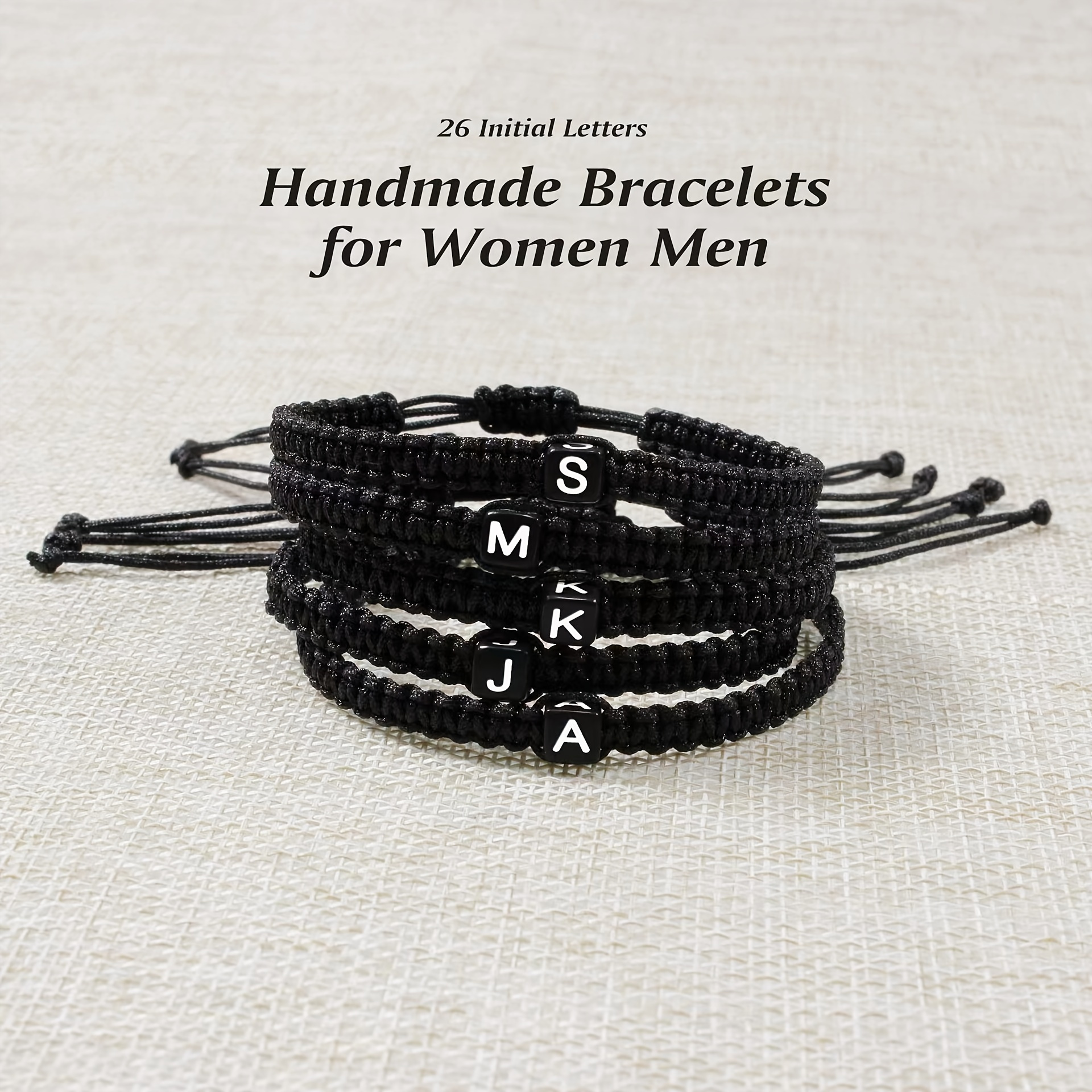 A-V 26 English Letters String Bracelet Women's Name Initial Black Rope Bracelet,Temu