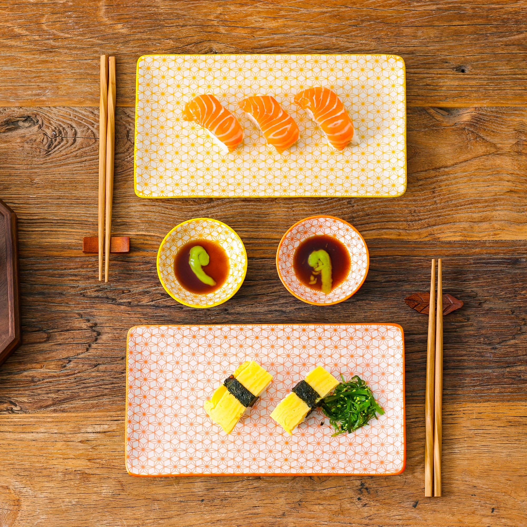 8pcs, Porcelain Sushi Sets Japanese Style - 2 X Sushi Plates, 2 X Dip  Bowls, 2 X Sticks Stands, 2 Pairs Of Bamboo Chopsticks For 2 Person