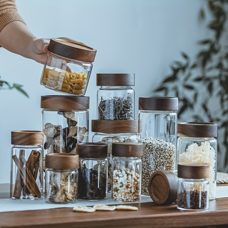 Glass Jar Transparent Storage Container With Wooden Lid - Temu