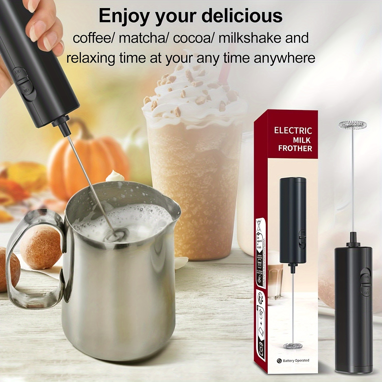 1pc, Rechargeable Milk Frother with Holder - Portable Beverage Mixer for  Eggs and Coffee - Low Decibel and Hygienic - Stainless Steel Mixing Head