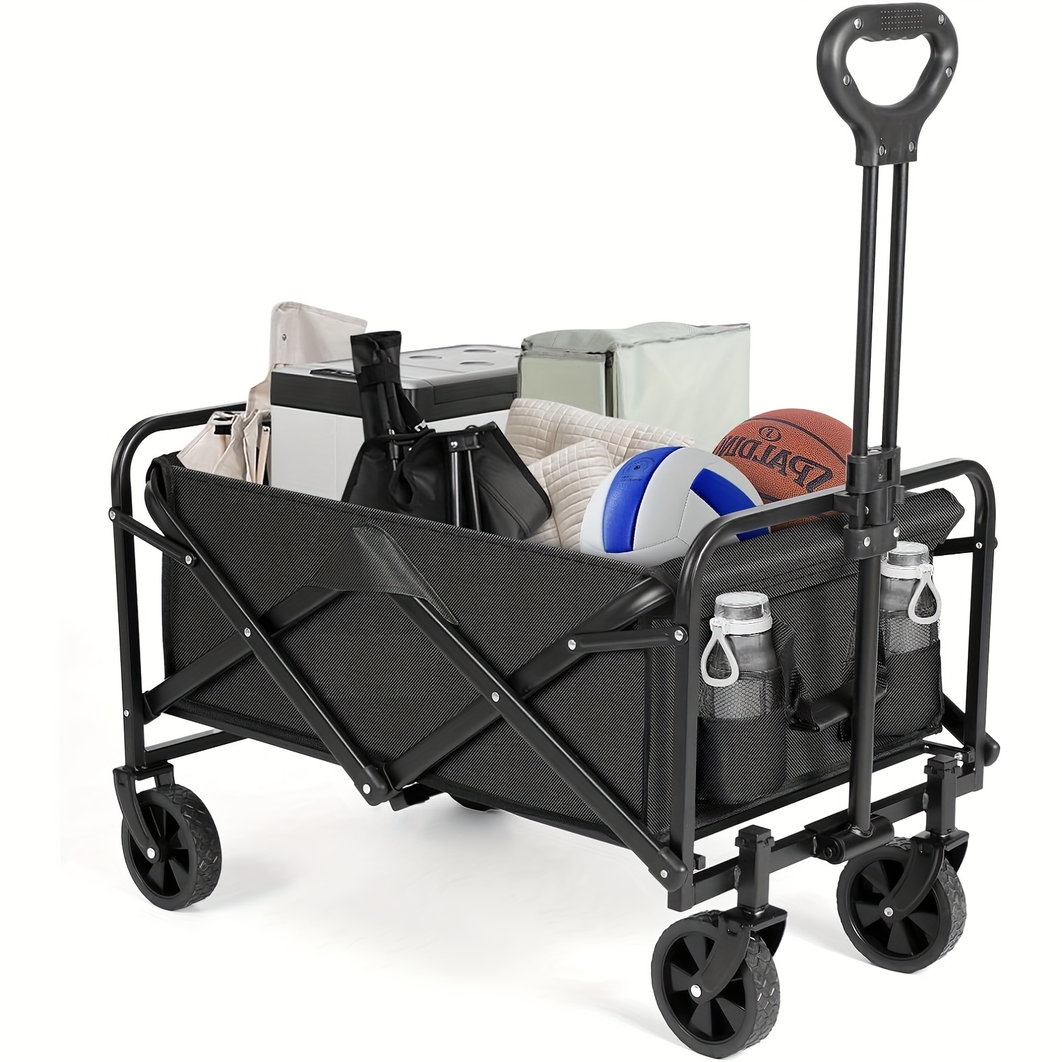 Carrito de compras utilitario de 4 ruedas, carrito plegable de acero  inoxidable con cesta, adecuado para compras de comestibles y viajes  (plateado)