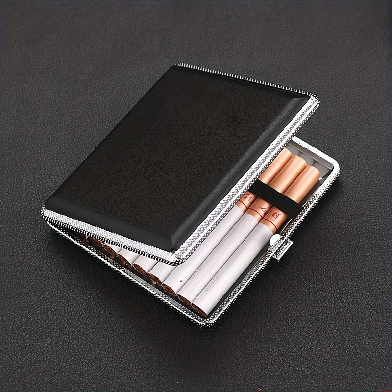 Portable Slim Leather Cigarette Case Ultrathin Lightweight Pocket Carrying  Box for Hold 10 Regular Size (Black)