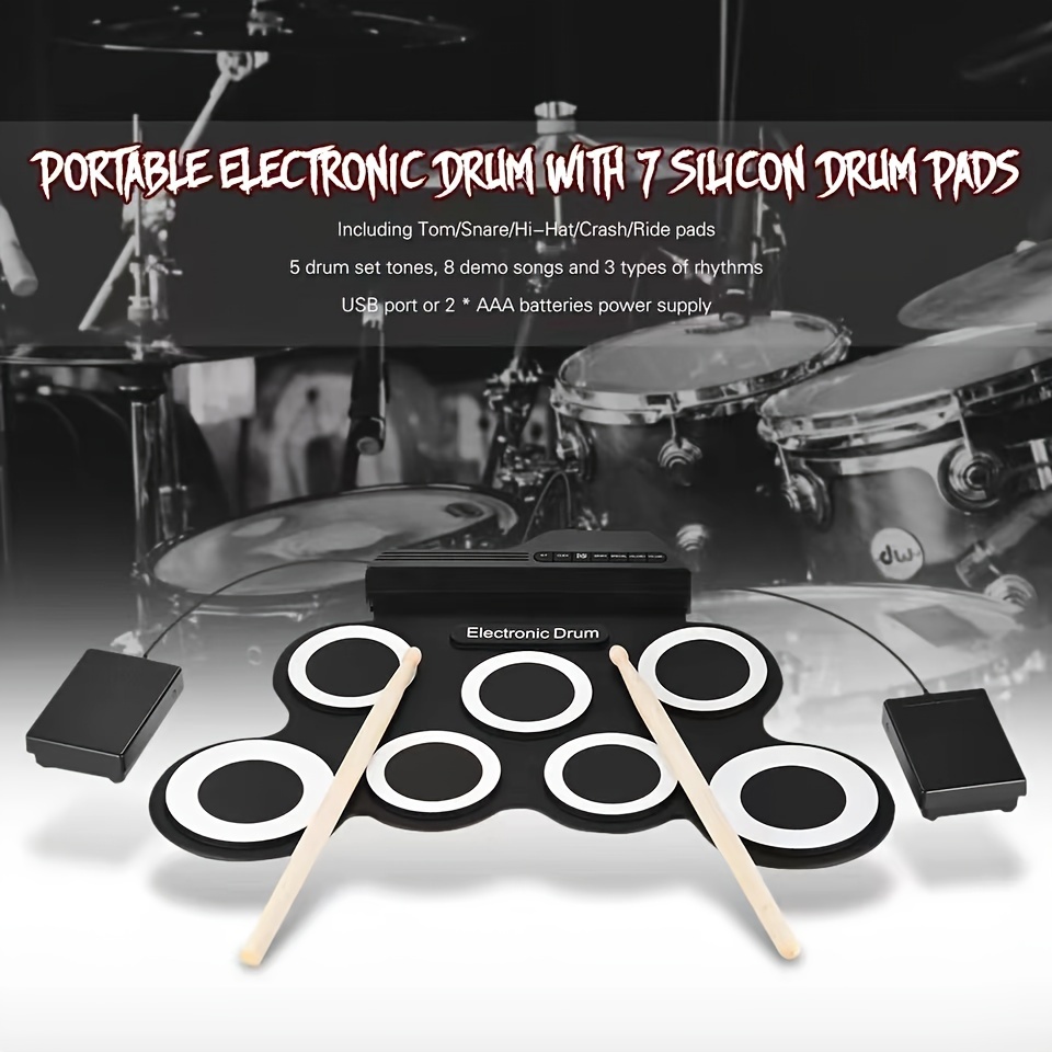 Electronic Drum Set - Roll Up Drum Practice Pad Portable MIDI Drum Kit with  Headphone Jack, Built-in Speaker Drum Pedals Drum Sticks, Music Set Toy for  Kids Boys Girls Christmas Birthday Gift 
