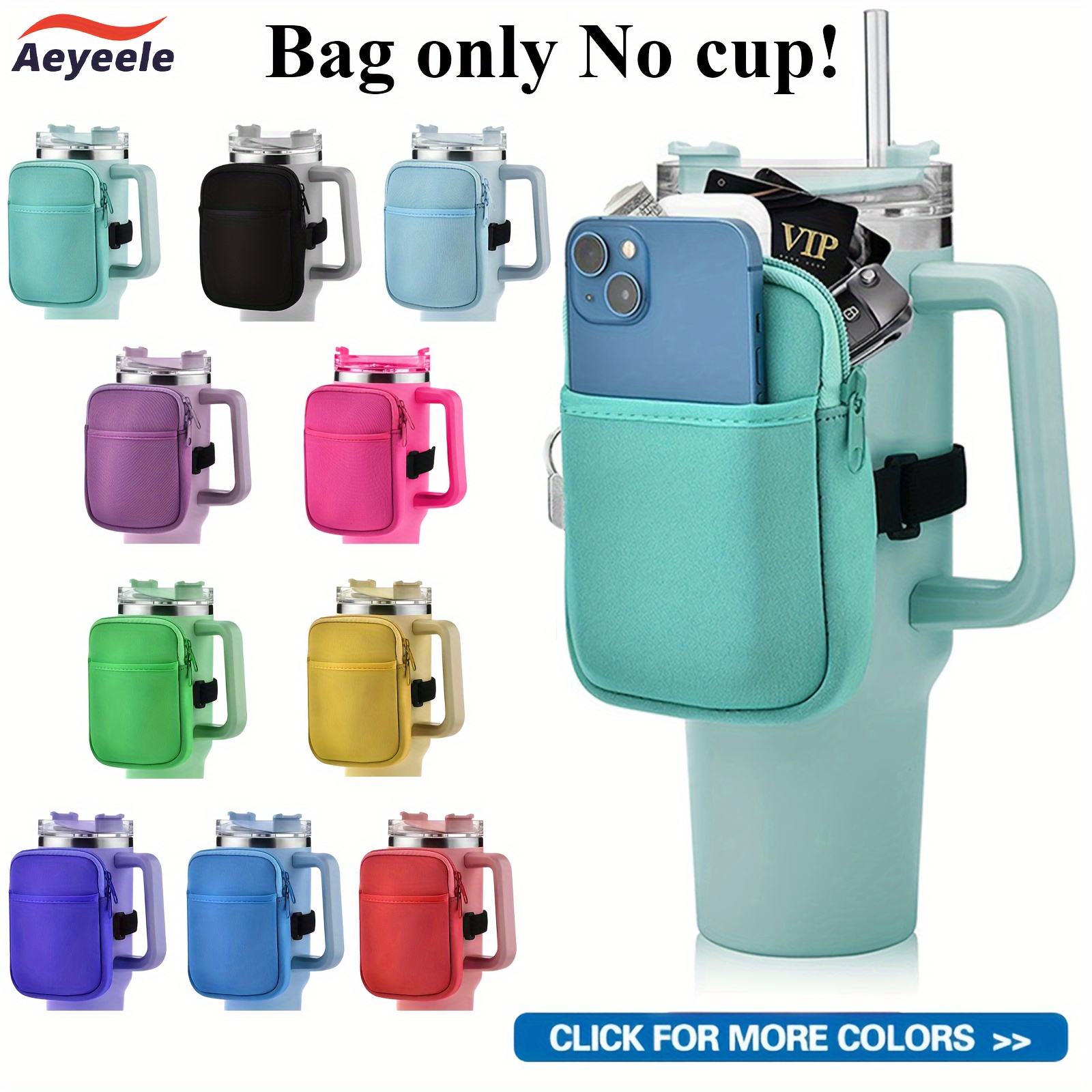 1pc Double Pocket Zipper Pouch For Stanley Cup With Handle, Cute Solid  Color Storage Bags, Cup Accessories