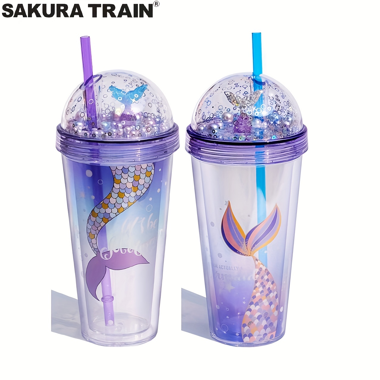 Gradient Mermaid Straw Cup Double Layer Plastic Office Coffee Cup Home  Kitchen Bar Cold and Warm Drinking Set Gift for Friends