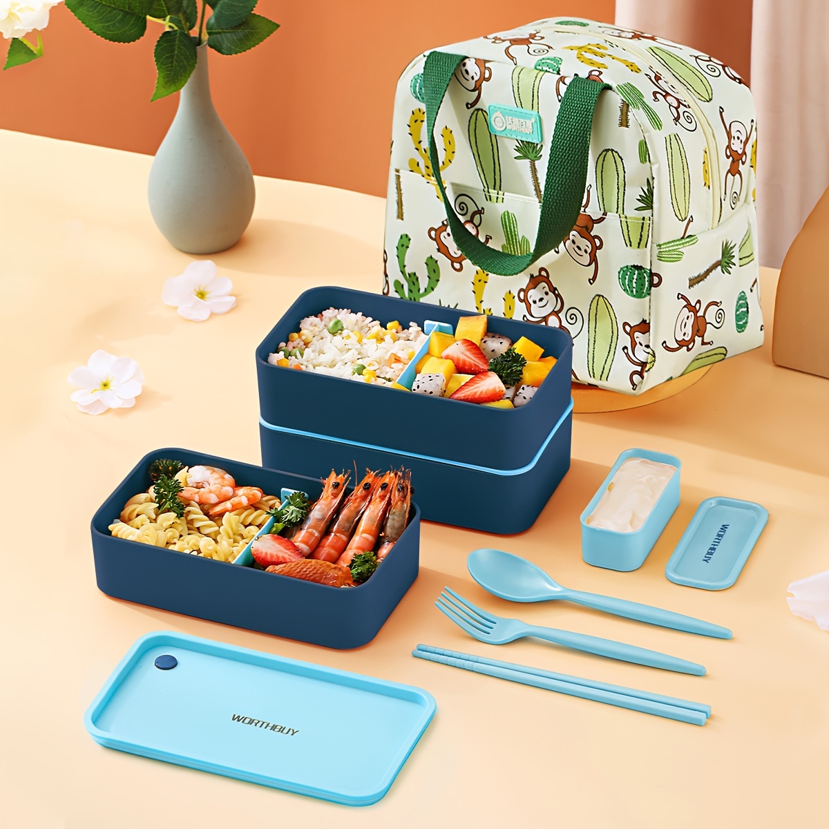 Lunch Boxes for Kids, Plastic Silverware-Bento Box Set with