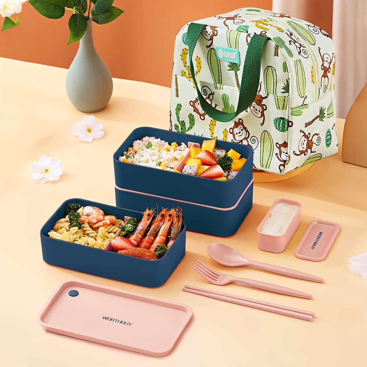 Portable 3 layer Japanese Lunch Box With Utensils Keep Food - Temu