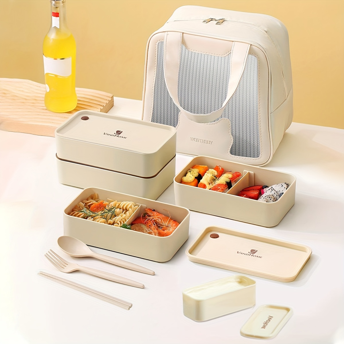 Cartoon Lunch Box With Cutlery Cute Kawaii Bento Box 2 Tiers - Temu
