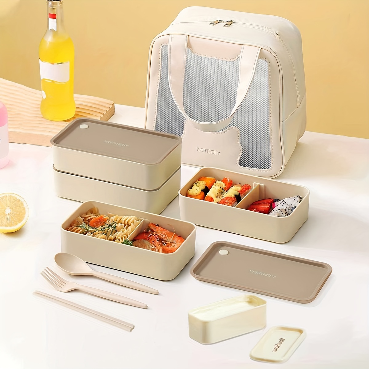 Portable Microwaveable Plastic Lunch Box, Double-layer Lunch Box With Lunch  Bag & Cutlery & Sauce Box, For Teenagers And Workers At School, Canteen,  Back School, For Camping Picnic And Beach, Home Kitchen