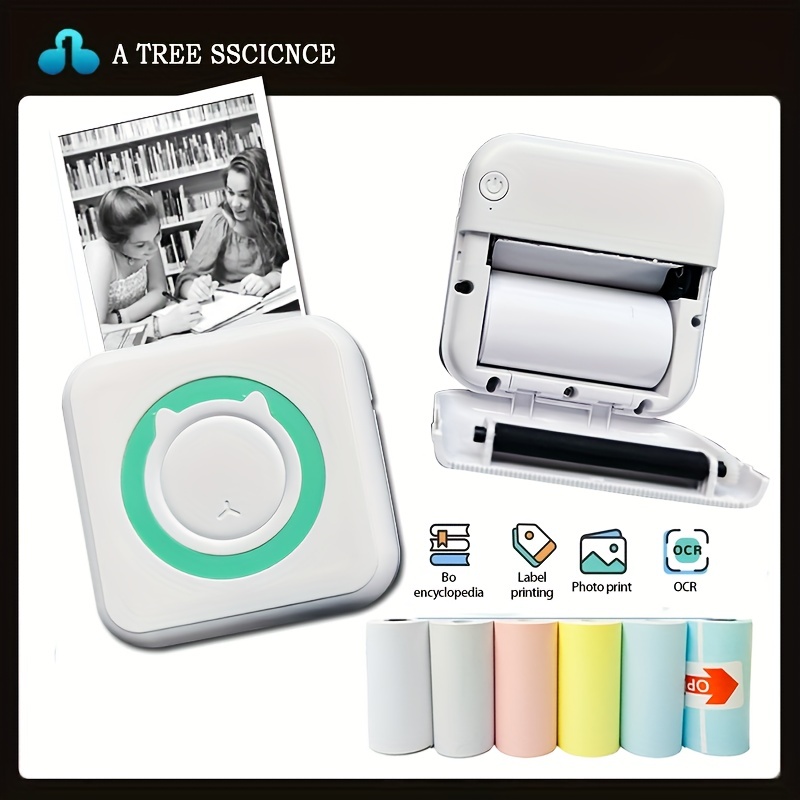 Impresora de calcomanías, mini impresora térmica portátil, impresora de  bolsillo sin tinta, impresora fotográfica Bluetooth para asistencia de