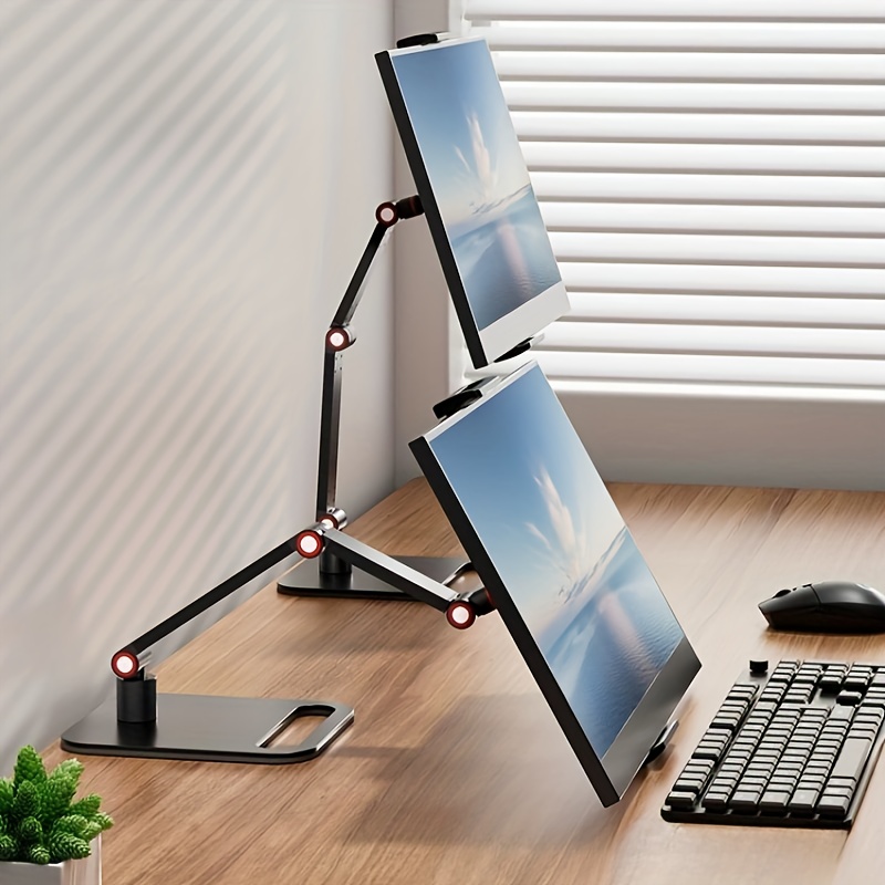 HUANUO Soporte para laptop, soporte de monitor doble ajustable en altura  con bandeja para teclado de computadora portátil para dos pantallas de
