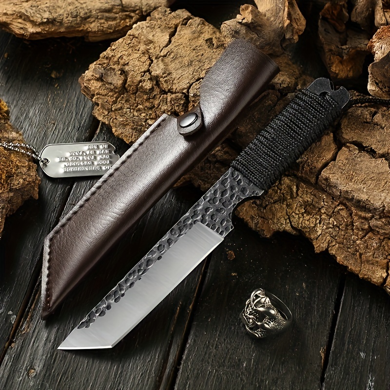 12 Hunting Bayonet Tactical Folding Knife Survival Army Knife 440 Blade  With Leather Knife Cover