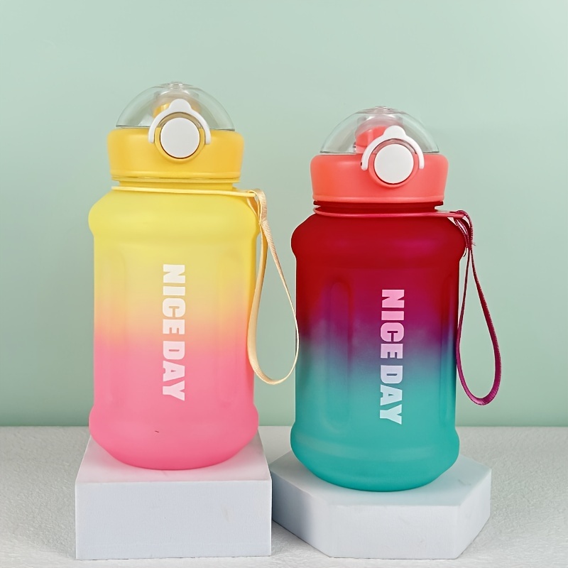 Portable Cute Round Plastic Straw Water Bottle With Pop up - Temu