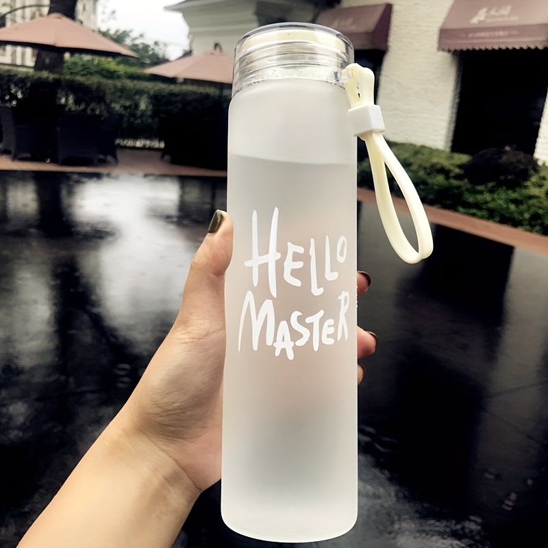 Reusable Glass Water Bottle High Quality 450ml with Lid Hello Master  Graphic