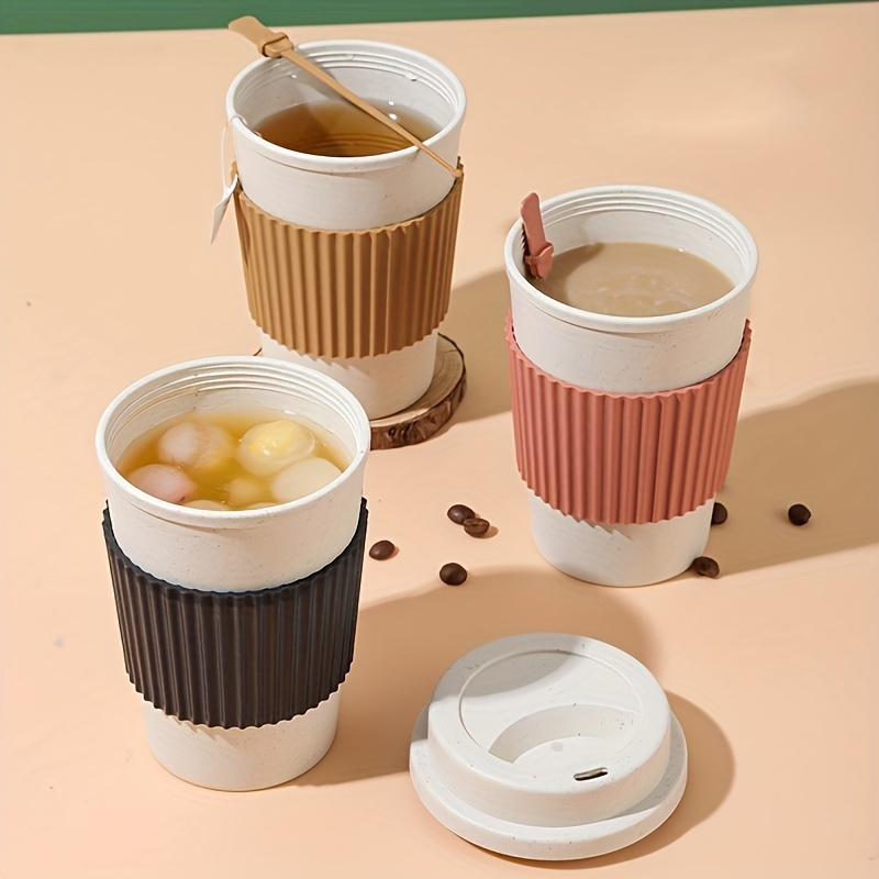 Wheat Straw - 450ml Travel Mug Lid Coffee Cup Plastic Anti-fall Non-slip  Outdoor - Aliexpress