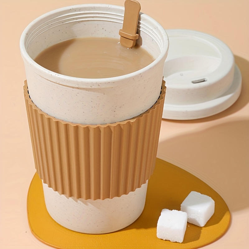 Reusable Coffee Cups with Lids, Natural Fiber Coffee Mug and