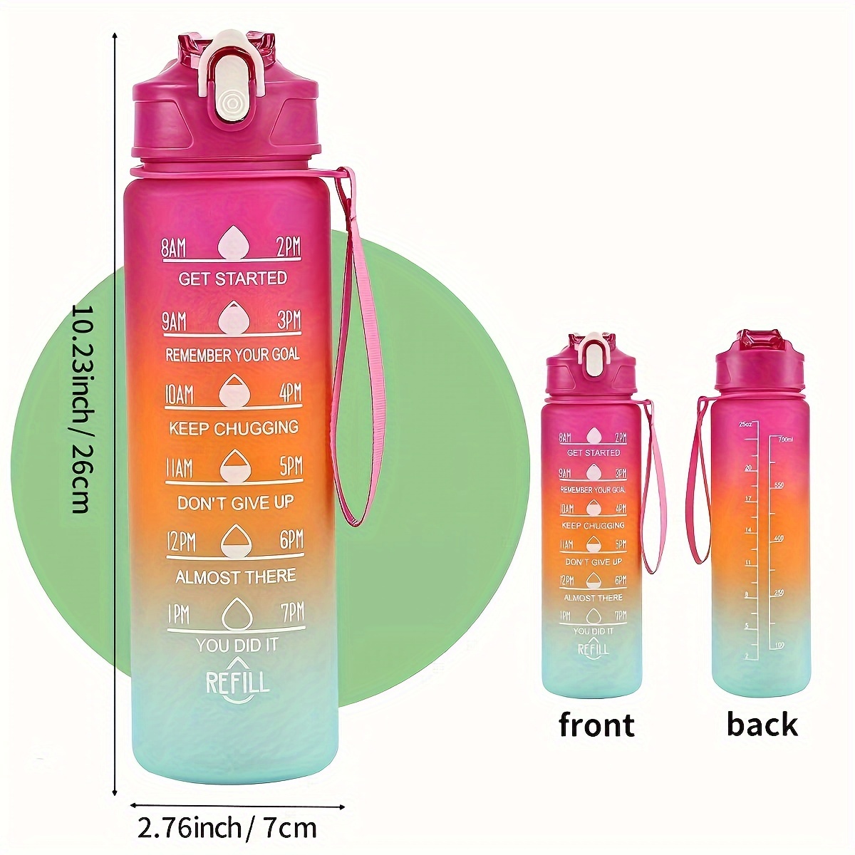 Half Gallon Water Bottle with Times to Drink 1.5L 2.3L 3.78L