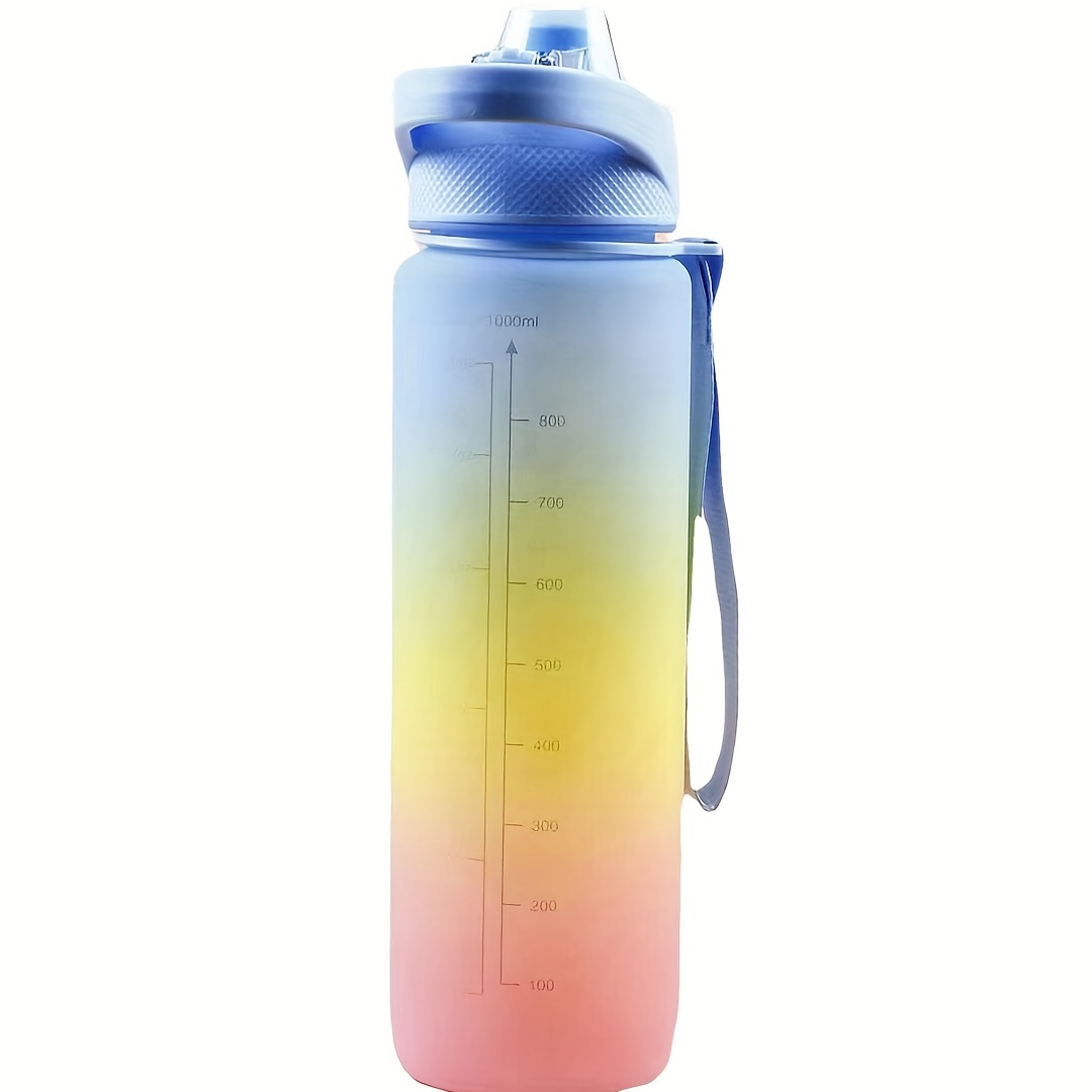 Rainbow Color Water Bottle /1 Liter, Motivational Water Bottle