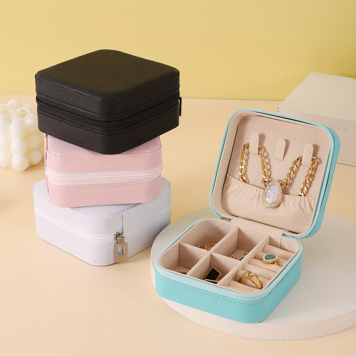 Simple Mini Soldi Color Jewelry Box Lightweight Travel Rings - Temu