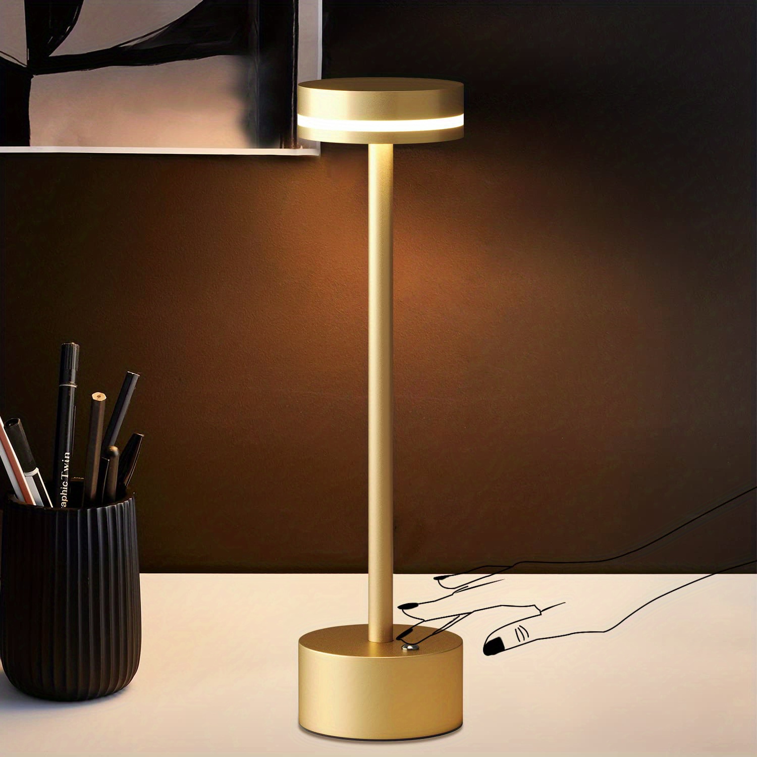 1 pc Touch Cordless Lamp,Rechargeable Table lamp,3-Colors Portable Table  lamp,Cordless Table Lamps for Home,Battery Operated Table lamp,for  Bedroom/Bedside/Outdoor(Gold)