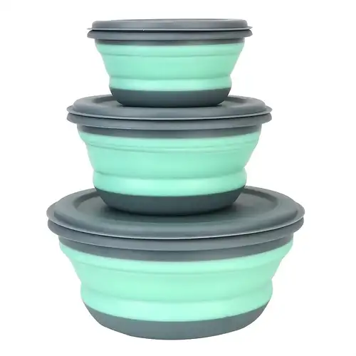 Wakeman Outdoors Collapsible Bowls with Lids in Blue (2-Pack)