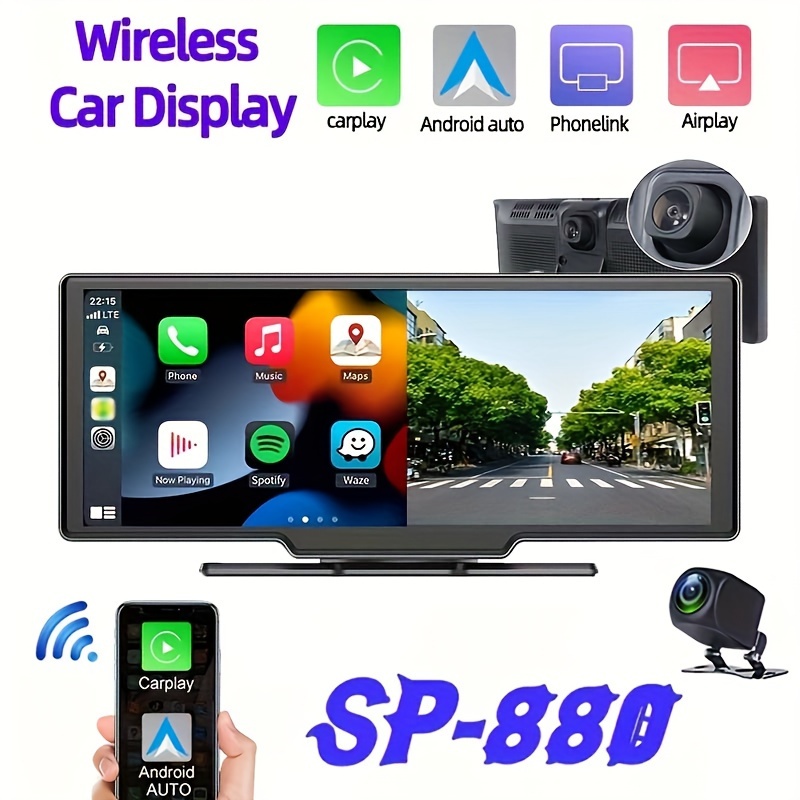 2.5K Wireless CarPlay Android Auto 10.26 DVR Dash Cam Car Stereo Dual Lens  WIFI