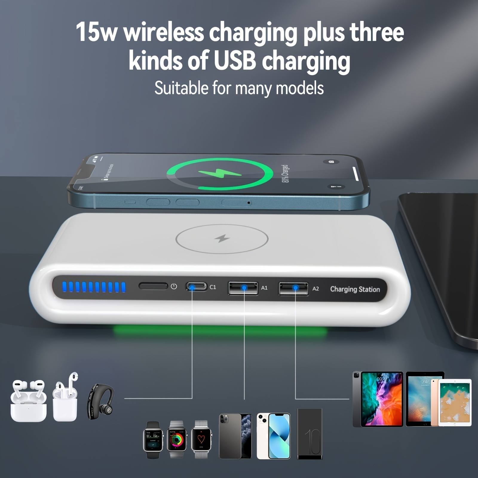 Power Outlet Wireless Charging, Extension Cord,,, Fast Wireless Charging, 2  Outlets, 2 Usb Ports (3a), 2 Typec Fast Charging Ports (5v/3a), For Office,  Business, Home, Collective Dorm And More - Temu