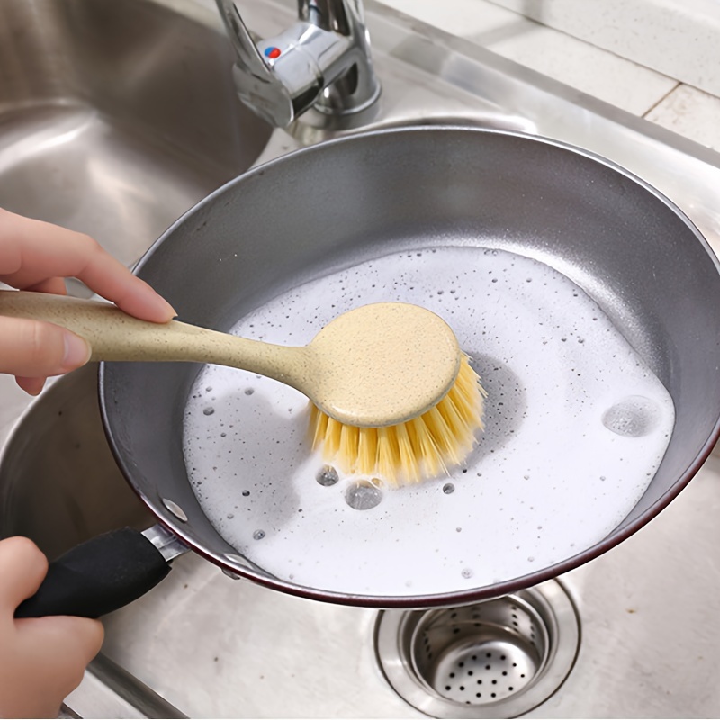 5 cepillos largos para platos con asa, cepillo para lavar platos de colores  surtidos con ventosa, herramienta de limpieza multiusos para cocina