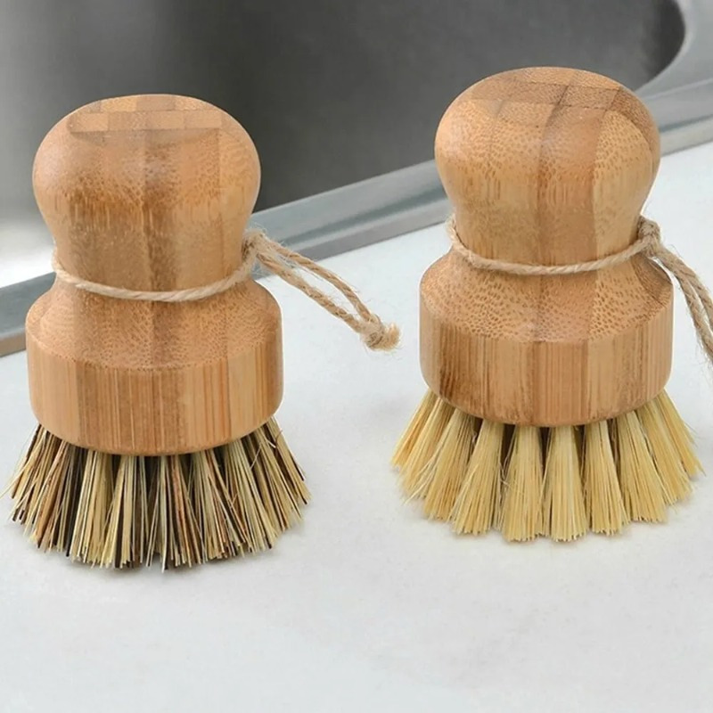 Bamboo Kitchen Scrub Brush Natural Sisal Bristles Kitchen Wooden Cleaning  Scrubbers for Washing Cast Iron Pan/Pot - AliExpress