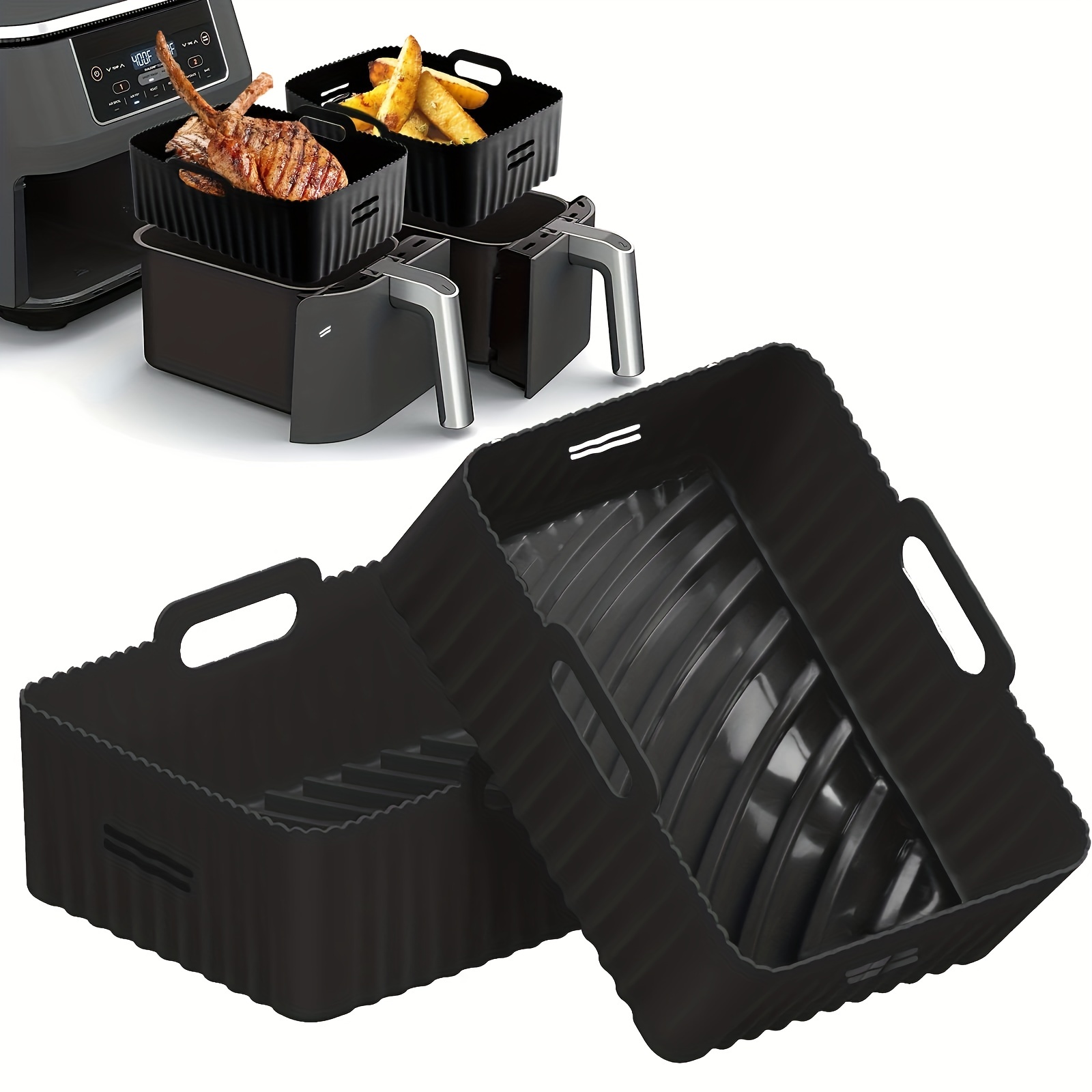  2 forros de silicona rectangulares para freidora de aire Ninja  Foodi doble reutilizable de silicona Airfryer Liner rectangular de silicona  para freidora de aire cesta para horno (8 x 5.3 pulgadas (