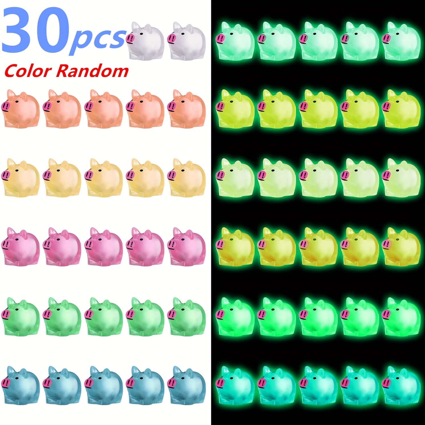 30pcs Mini Resin Luminous Pigs - Perfect for DIY Christmas Decorations,  Birthday Parties, Slime Amulets & More!