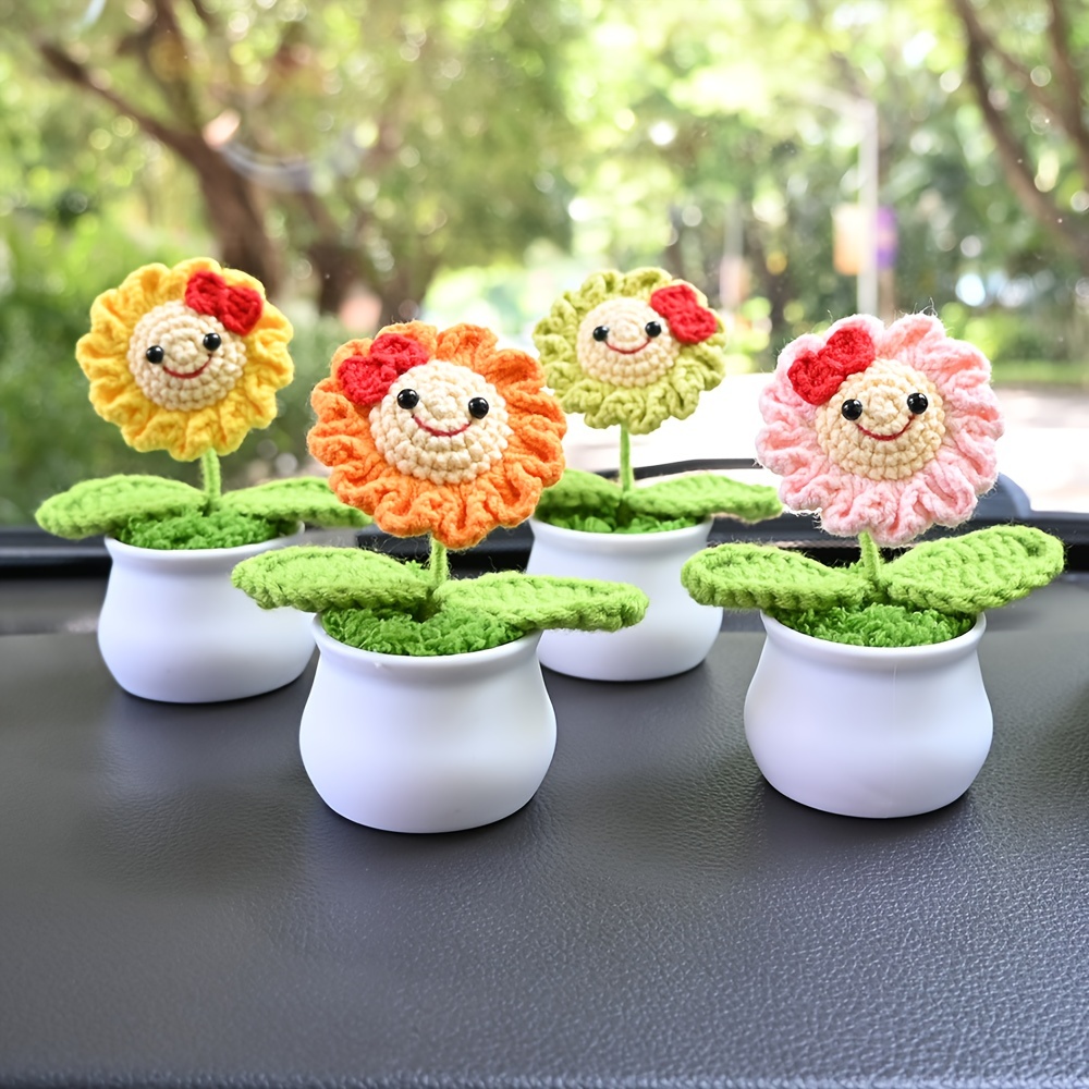 Crochet Heart Plant Car Dashboard Decor, Heart-shaped Flowers Car