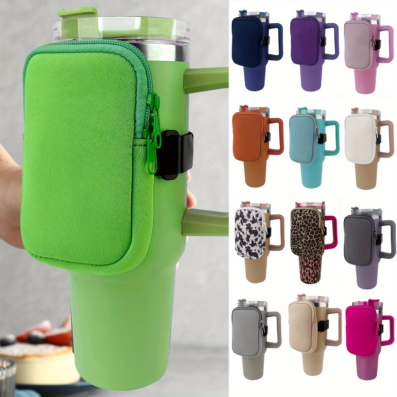 Water Bottle Pouch Tumbler Compatible Bag Neoprene Wrist Gym Accessories  For Women Men Sport Handheld Caddy Adjustable 40oz 30oz