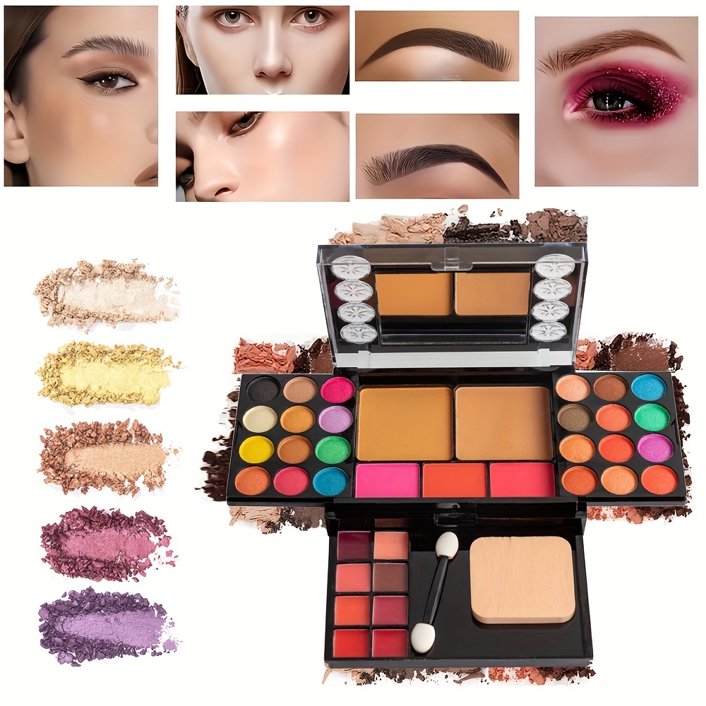 Kit Maquillaje Completo En Herramientas Pincel - Incluye Sombra Ojos,  Iluminador, Rubor, Lápiz Labial Delineador - Perfecto Belleza Marcha,  Regalo Ideal Día Madre, Compre , Ahorre