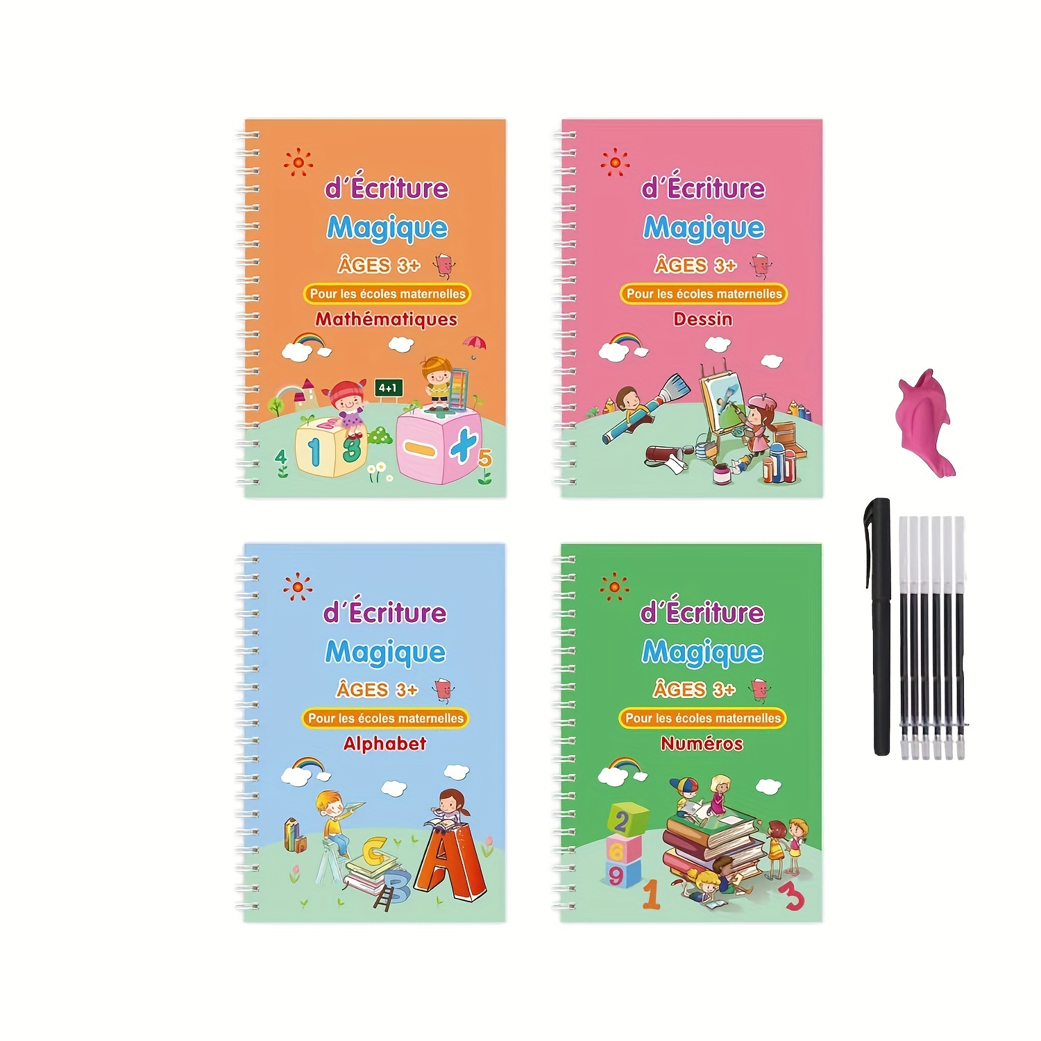 4 PC Groove Learning Books for Kids,Magic Practice Copybook,Reusable Grooved Handwriting Workbooks,Writing Book for Kids Age 3-5 Calligraphy