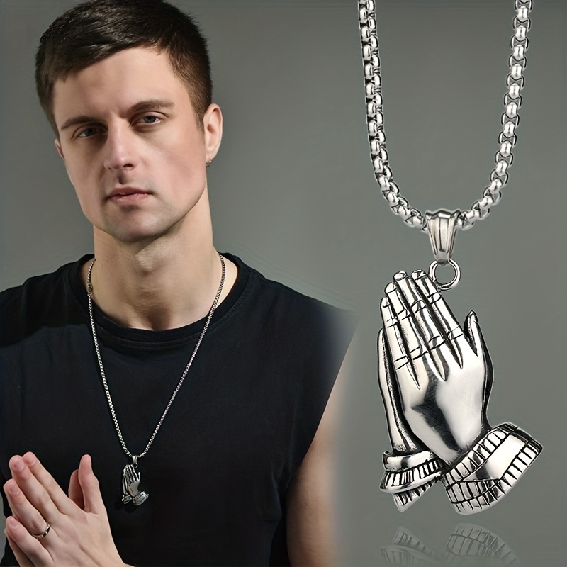 1pc Classic Fashion Badge Engraved Praying Hands Pendant Necklace For Men  Women Amulet Jewelry Wholesale - Jewelry & Accessories - Temu Austria