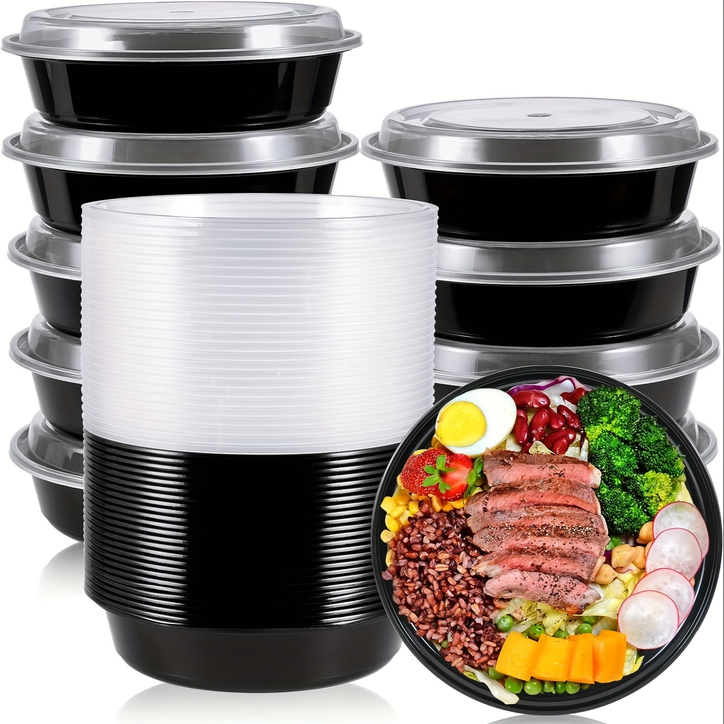 50 Set(100pcs) Meal Prep 24 oz Reusable Microwaveable Food Containers With  Lids