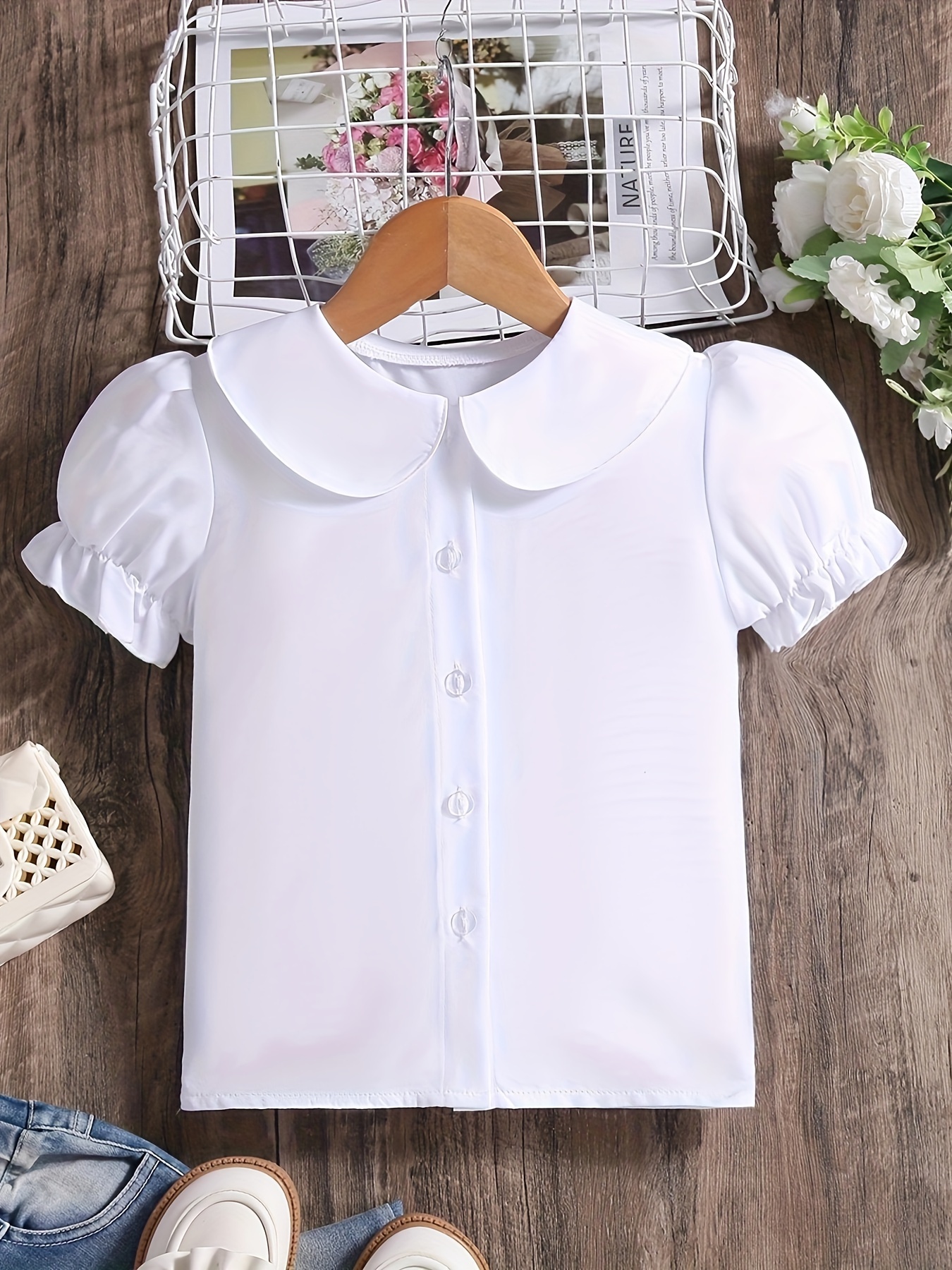 Camiseta básica de cuello alto sólido para niña pequeña, blusa de manga  larga abombada, ropa de algodón para niña de 1 a 8 años