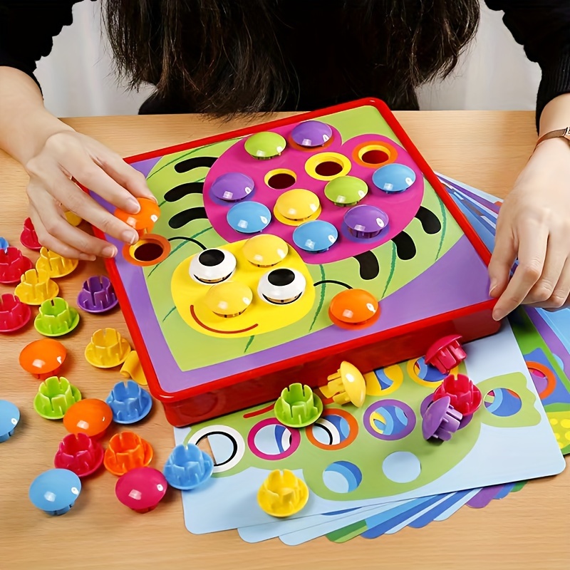 Button Art Toys Crafts for Toddler Activities Game Peg Board