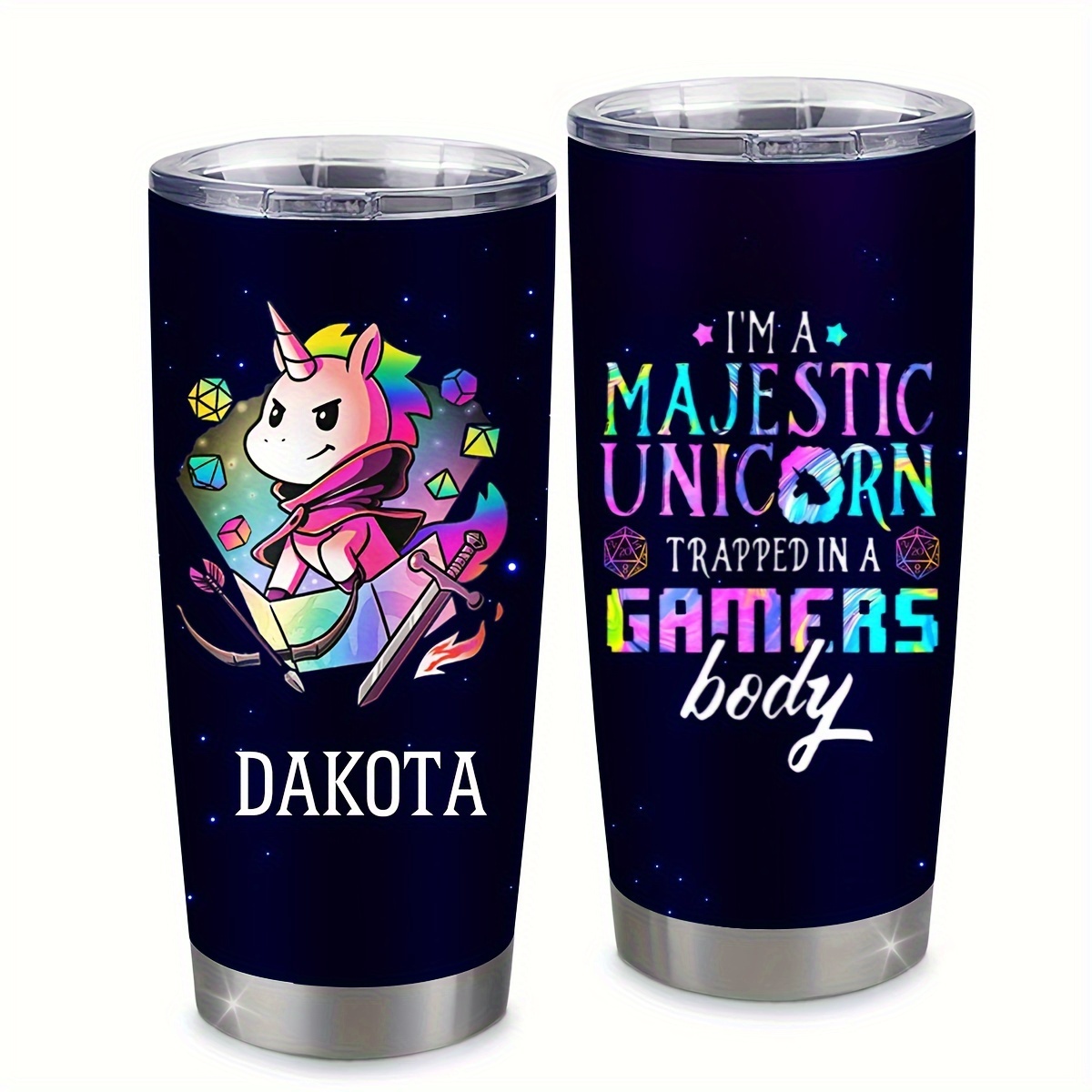 Custom Kids Tumbler Stainless Steel Water Bottle - Birthday Party Favors Gifts, Unicorn & Rainbows | Andaz Press