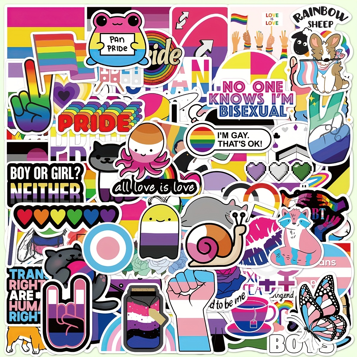Rainbow Stickers, Pride Month Rainbow Stickers for Water Bottle, Laptop,  Bicycle, Computer, Travel Cases, Guitars, Helmet, Car Decals Pride Month