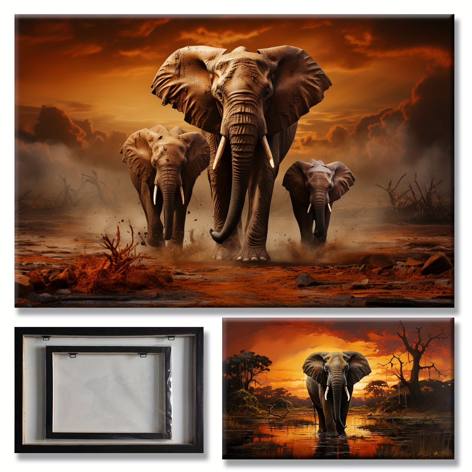 Canvas Set of Elephant, Elephant Living Room Wall Decor Ideas